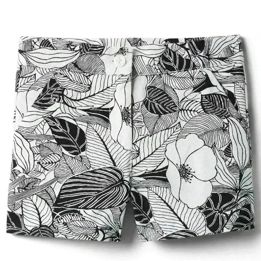 Janie‎ and Jack Kids Girls Floral Print Shorts Size 7 Black White Cotton